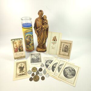 St Joseph Devotional Lot Statue Holy Cards Vintage Antique Medals